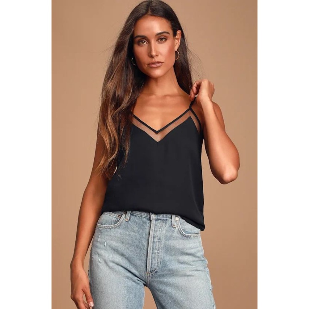 Lulu's Black Mesh Trim V-Neck Camisole